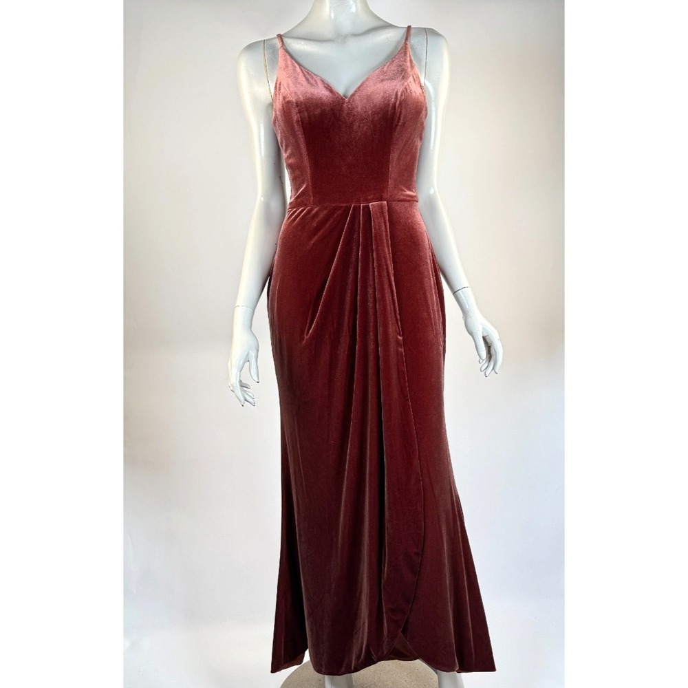 Revelry Blair Velvet Maxi Dress Women 6 EUC $189 Zip Closure Stretch V-neck